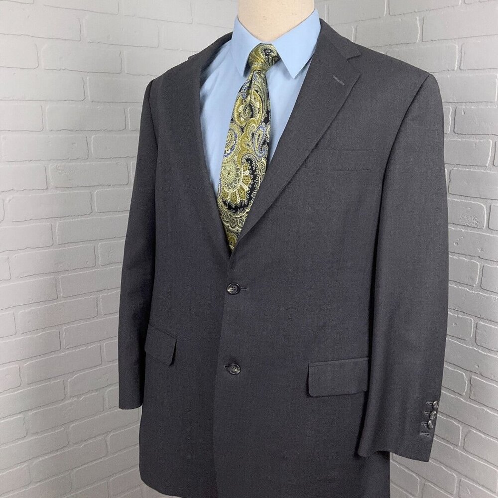 Hart Schaffner Marx Blazer Men 44 Gray Woven Surgeon Cuff Bespoke Classic Jacket